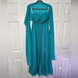 Teal Strapless Evening Gown